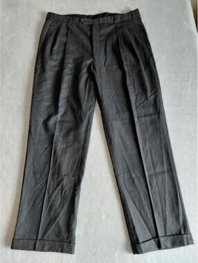 Brooks Brothers Wool Cashmere Pleated Dress Pants 36x31 Gray Cuffed